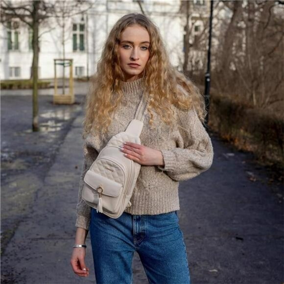 Missnine Sling Bag Crossbody Fanny Pack Quilted Chest Bag PU Leather Travel Purs - Picture 2 of 7